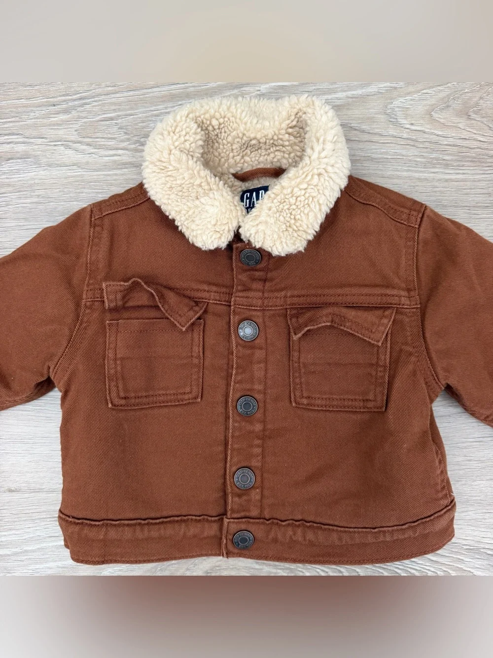 GAP Baby Boy Sherpa-Lined Brown Denim Jacket Size 18-24 months